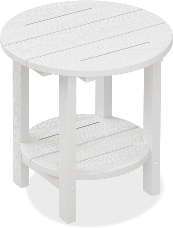 SERWALL Round Outdoor Side Table, HDPE Small Adirondack End Table, 2-Tier Patio by SERWALL