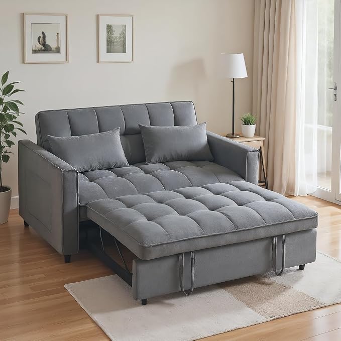 Ball & Cast 53" Sleeper Sofa, 3-in-1 Convertible Pull Out Couch, Velvet Loveseat - Image 6