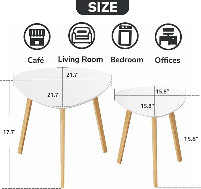 BAMEOS Bamboo Nesting Triangle End Table, Balcony in White - Image 3