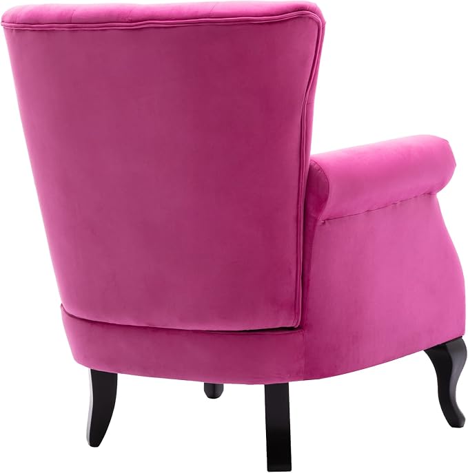 Set of 2 Mid-Century Modern Accent Chair, Velvet Armchair w/Tufted Back/Wood - Image 5