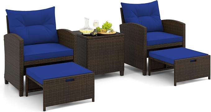 Tangkula 5 Pieces Patio Conversation Set, PE Wicker Rattan Outdoor Furniture Set by TANGKULA