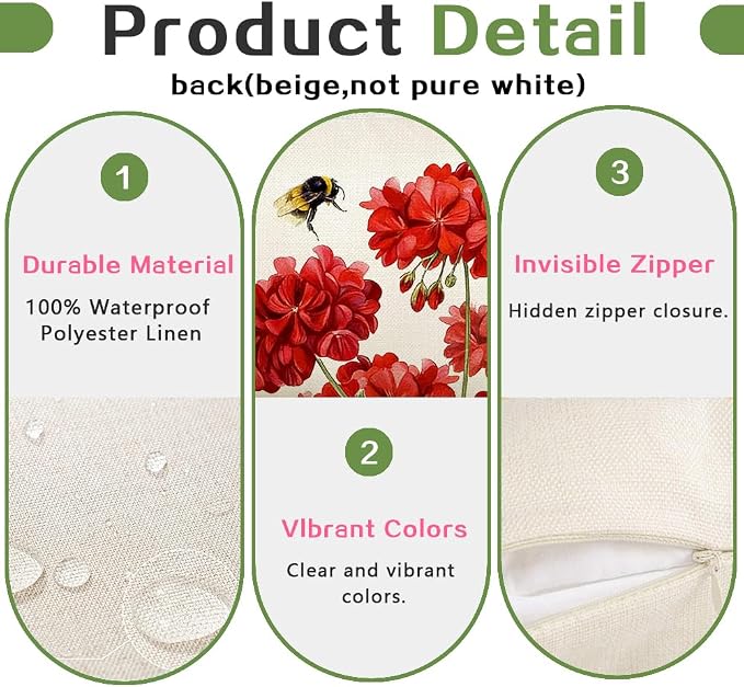 RABUSOFA Spring Summer Outdoor Pillow Covers 20x20 Inch Waterproof - Image 6