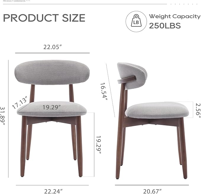 COLAMY Wooden Dining Chairs Set of 2, Modern Fabric Upholstered Dining Room - Image 2
