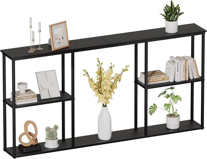 WOHOMO Black Console Table, 3-Tier Small Entryway Table, Long Sofa Table by WOHOMO
