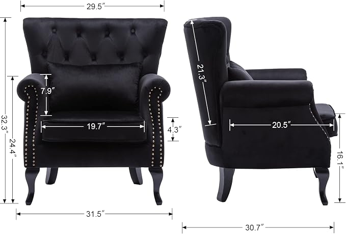 Mid Century Modern Accent Chair Upholstered Armchair Comfy Velvet Fabric Single - Image 2