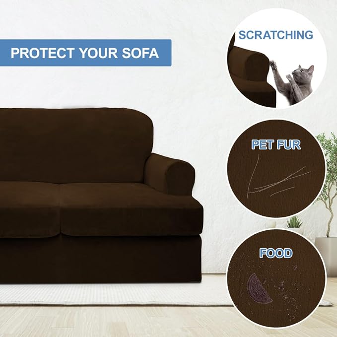 CUCRAF T Cushion Sofa Cover 3 Piece Loveseat Slipcovers, Soft Thick Velvet - Image 4