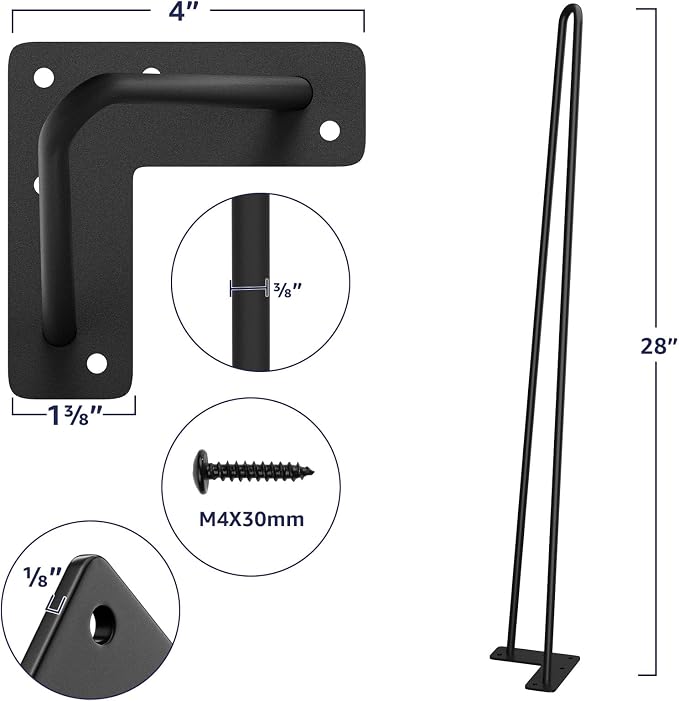 SMARTSTANDARD Hairpin Table Legs 24 Inch, 3/8" Solid Metal Legs - Image 3