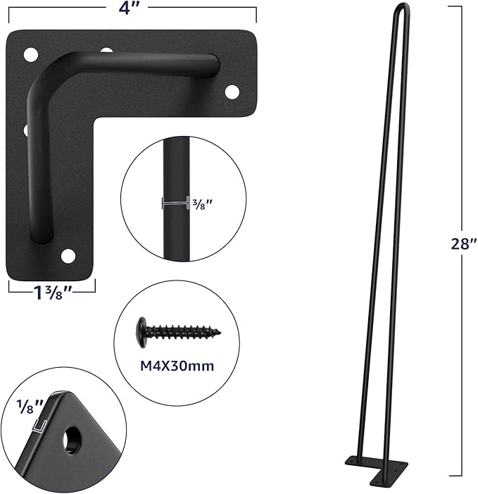 SMARTSTANDARD Hairpin Table Legs 30 Inch, 3/8" Solid Metal Legs - Image 3