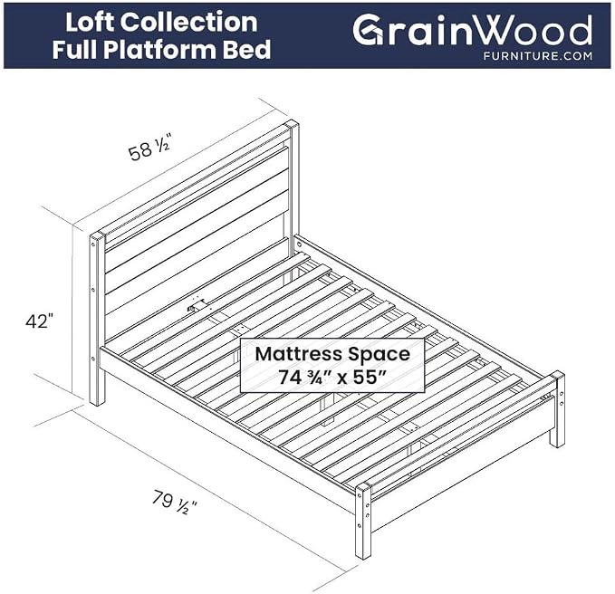 Grain Wood Furniture Loft Full Size Solid Wood Bed, Weathered Pine - Image 2