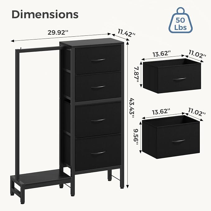 OLIXIS Dresser with Hanging Rack, 4 in 1 Storage Fabric Dresser - Image 7