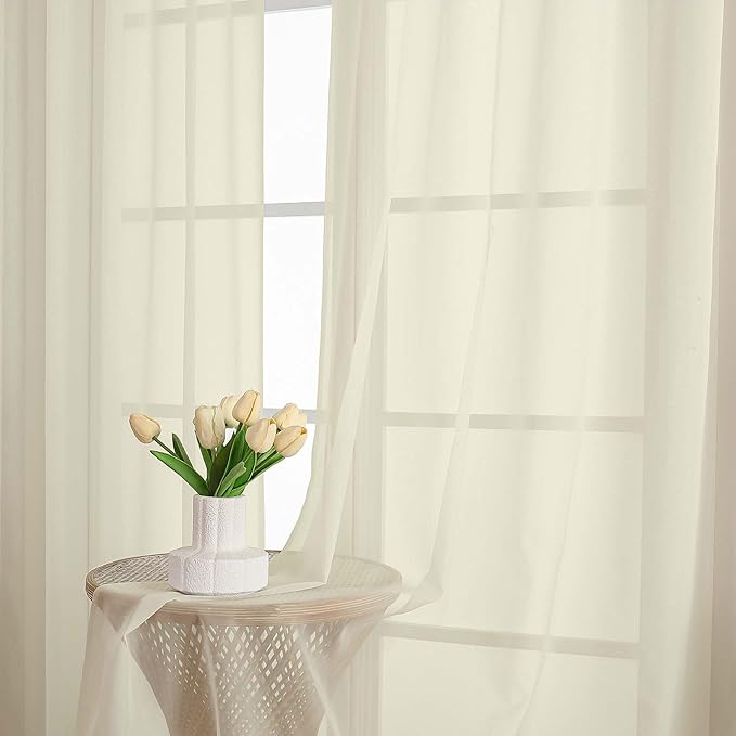 OWENIE Sheer Cream Curtains, Sheer Curtains 63 inch Length 2 Panels Set - Image 6