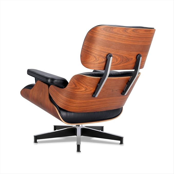 Top Black Grain Leather, Mid Century Chaise Lounge Chair and Ottoman, Accent - Image 9