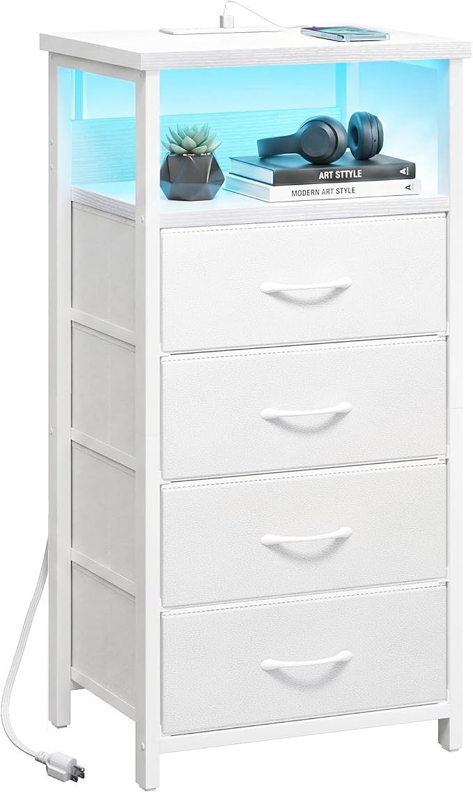 Fixwal Tall Nightstand with Charging Station, Night Stand with U-S-B Ports and by Fixwal