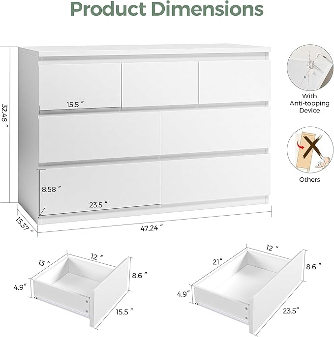 Jocoevol Modern White 7 Drawer Dresser - Image 2