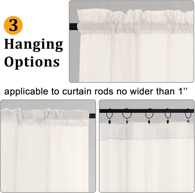 Gwine Ivory Sheer Kitchen Curtains 36 Inch Length, Light Filtering Voile Soft - Image 4