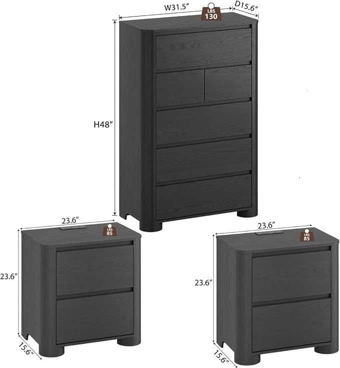 YANSNWO Modern Minimalist Dresser and Nightstand Sets 3 Piece Bedroom Set - Image 3