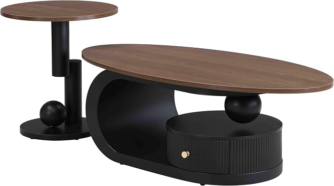 Modern Oval Coffee Table Set of 2, Wood Living Room Accent Coffee Table and - Image 9