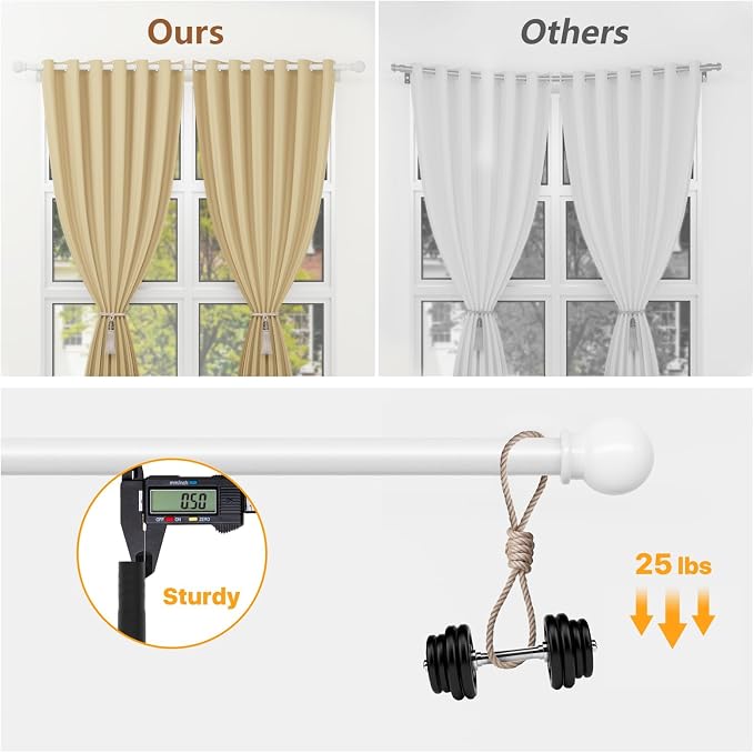 White Curtain Rods for Windows 28 to 48 Inch, Heavy Duty Curtain Rod Set - Image 4