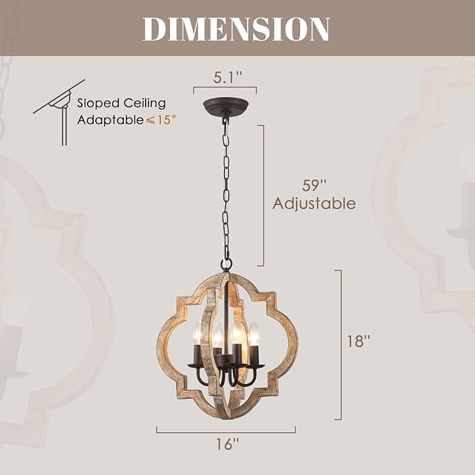 16 Inch Farmhouse Chandelier for Dining Room French Country Light Fixtures Over - Image 8