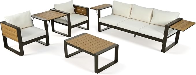 4-Piece Patio Conversation Set, Aluminum Frame Outdoor Patio Furniture Set w/ - Image 6