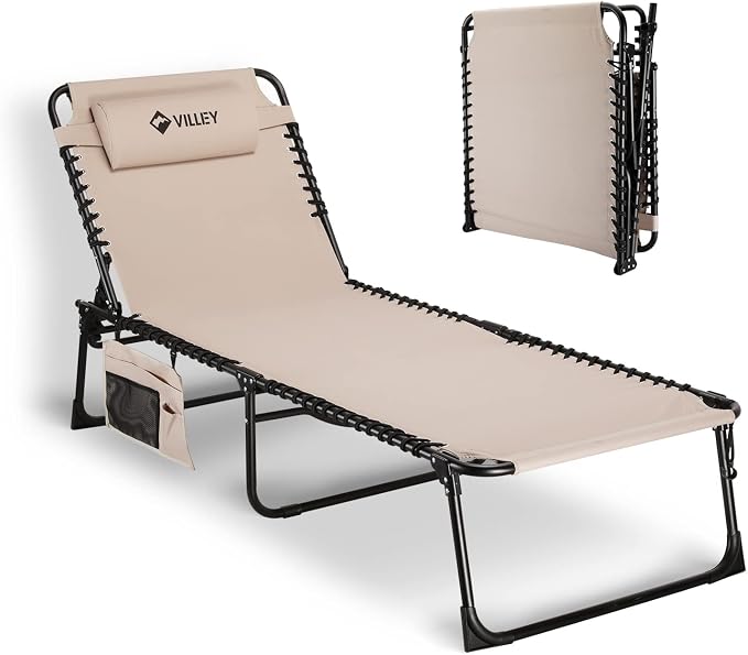 VILLEY Oversized Chaise Lounge Chair, Heavy-Duty Folding Outdoor Lounge Chair by VILLEY