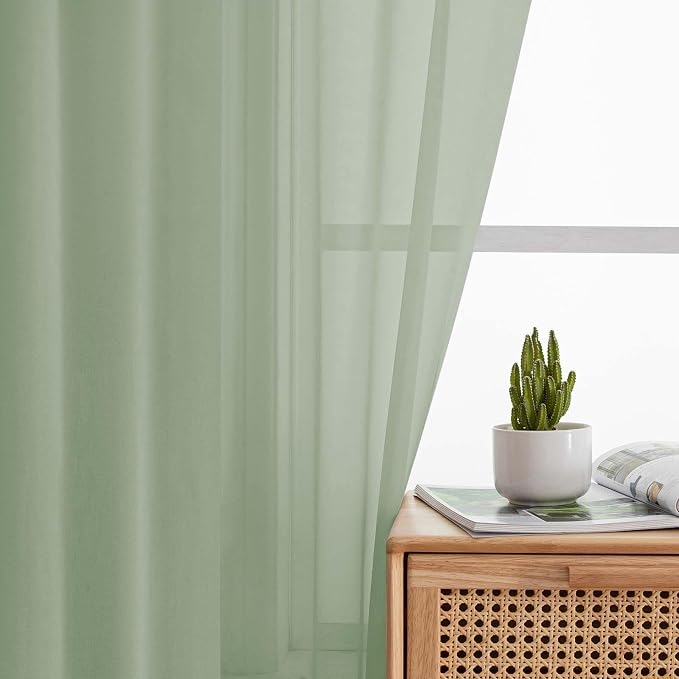 Sheer Sage Green Curtains for Bedroom Living Room 63 Inch Length 2 Panels - Image 6
