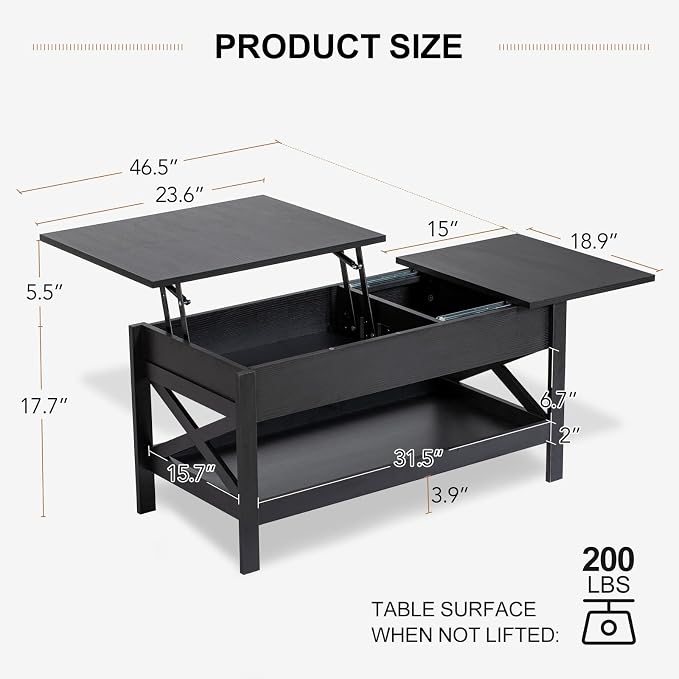 Lift Top Coffee Table with Storage, Small Coffee Table with Hidden Compartment - Image 3