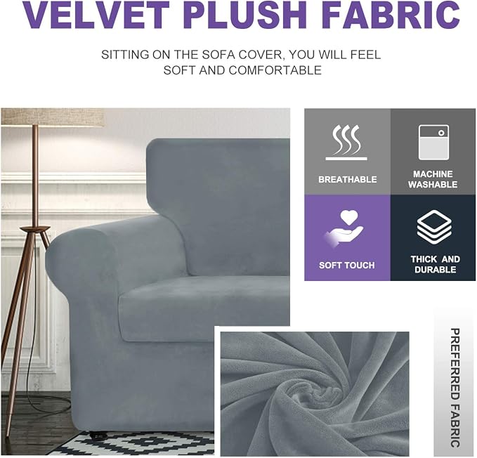 ZNSAYOTX Luxury Velvet Couch Cover 4 Piece Stretch Sofa Covers - Image 3