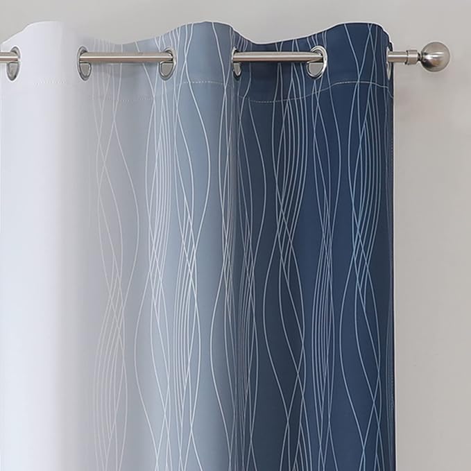Estelar Textiler Navy Blue and Greyish White Blackout Curtains 84 Inches Long - Image 4