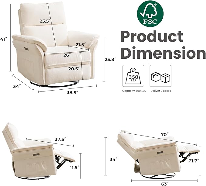 Oversized Power Recliner Chair Swivel Glider - Image 2