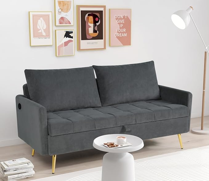 LINLUX Grey Fabric 60" W Couch - Image 5