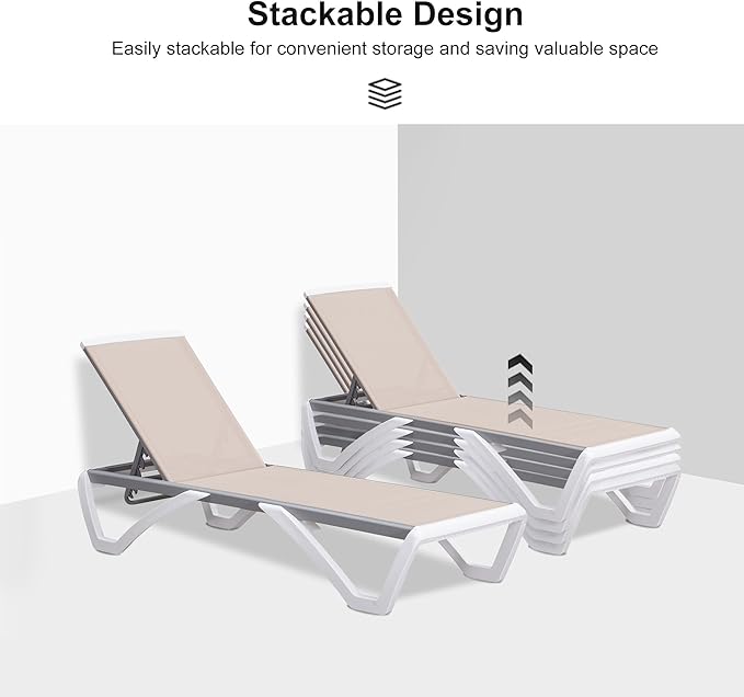 PURPLE LEAF Patio Chaise Lounge Chair Outside Aluminum Plastic Stackable - Image 5