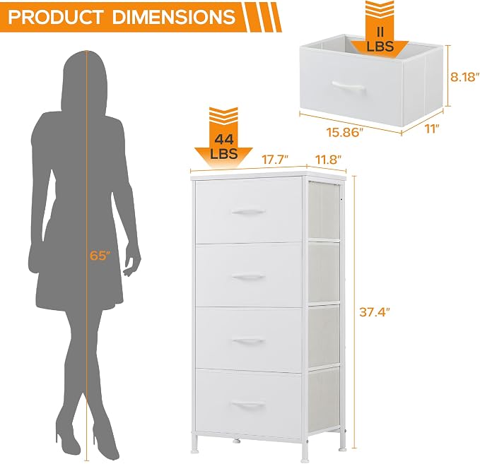 DUMOS Dresser for Bedroom, 4 Storage Drawers, Tall Fabric Closet Chests - Image 3