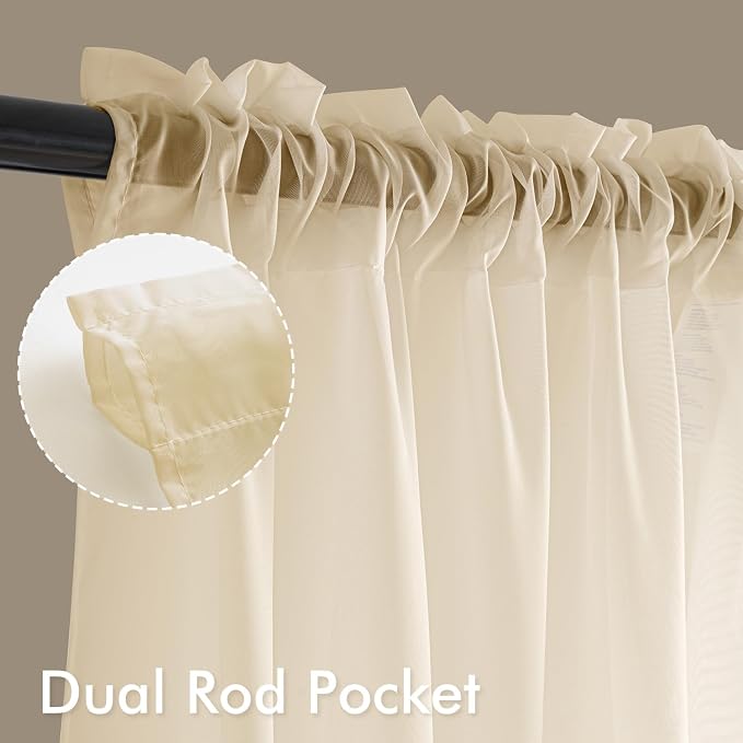 MIULEE Butter Cream Sheer Curtains 96 Inches Long, 4 Panels Set, Rod Pocket - Image 2