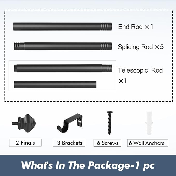 Curtain Rods for Windows 36-124 inch, 5/8 inch Matte Black Curtain Rod - Image 6