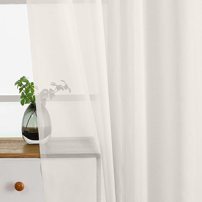 Ivory Window Sheer Curtains 45 Inches Length, Voile Short Curtains - Image 5