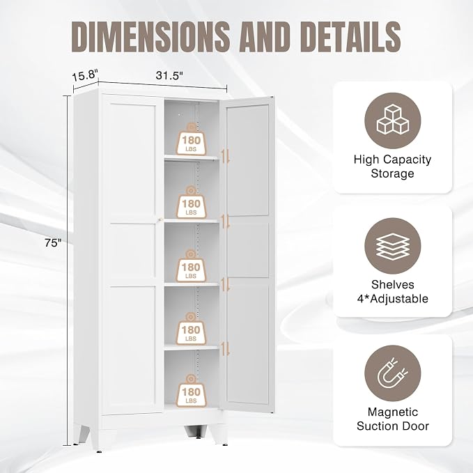 Yizosh Metal Pantry Cabinet, Cupboard - Image 2