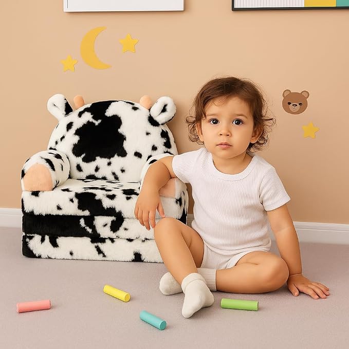 QIUODO Toddler Chair with Faux Rabbit Fur – 2-in-1 Foldable Kids Couch - Image 2