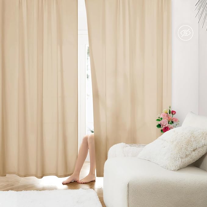 HOMEIDEAS Non-See-Through Beige Privacy Sheer Curtains, 52 X 84 Inches Long 2 by HOMEIDEAS