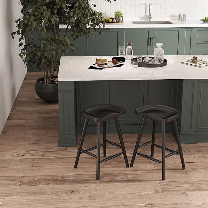 LukeAlon 24.25" Classic Counter Height Wood Barstools Set of 6 Wooden Ergonomic - Image 9