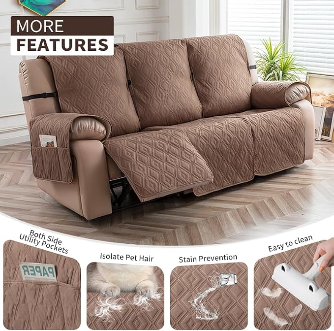 Genina Waterproof Couch Cover for Reclining Couch 3 Seater Non-Slip, Washable - Image 4