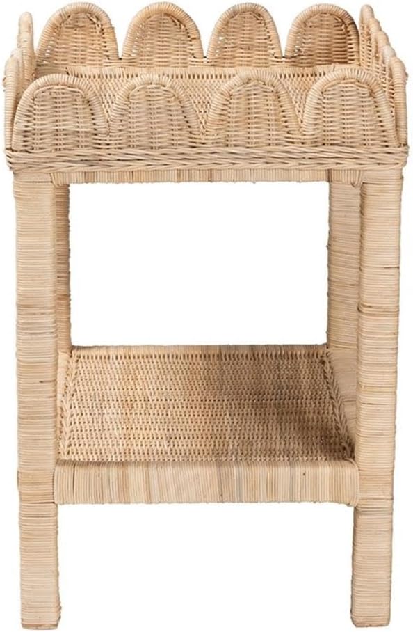 Pemberly Row Bohemian Scallop Side Table, Natural Rattan and Mahogany Wood - Image 5