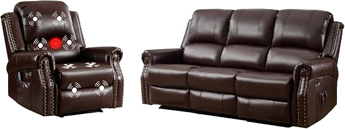 EBELLO 2 Piece Power Faux Leather Recliner Sofa Set, Reclining Living Room - Image 7