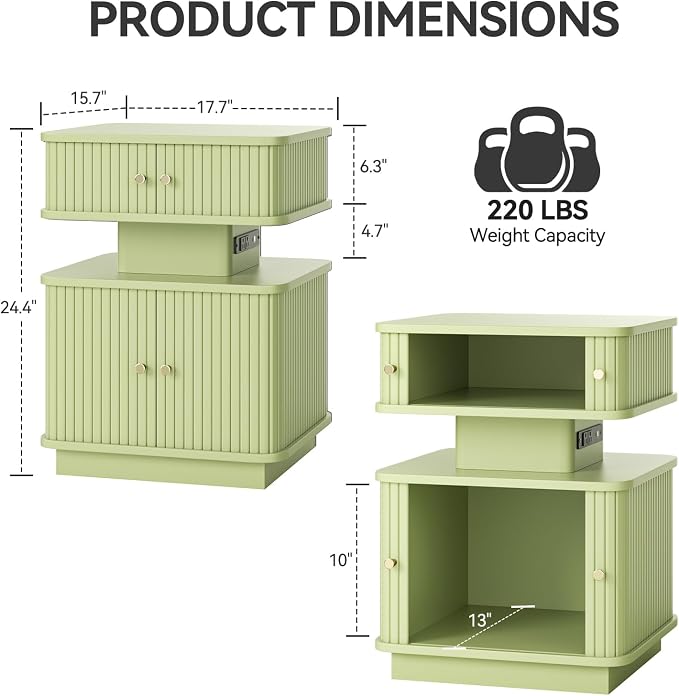 Nightstands Set of 2 with Charging Station, Modern Night Stands Set 2 with - Image 2