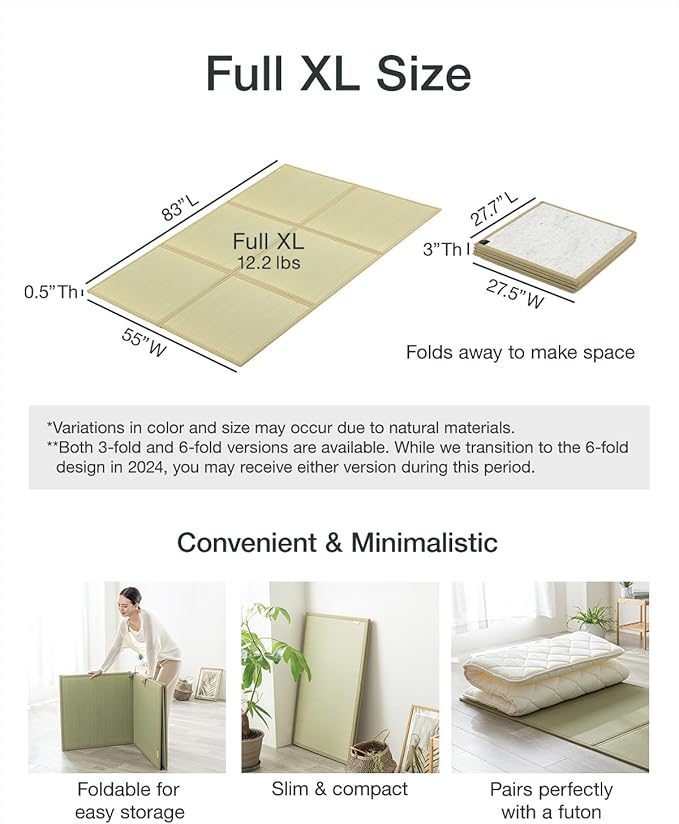 FULI Japanese Tatami Mattress, Foldable Igusa Rush Grass Tatami Rug, Natural - Image 2