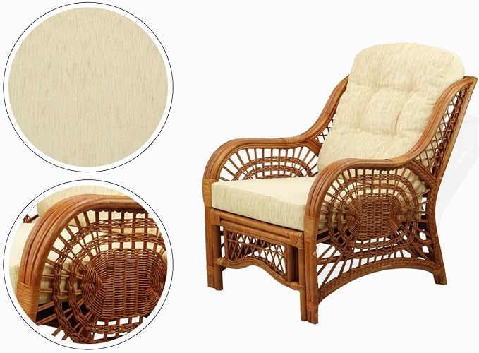 Malibu Lounge Set of 4: 2 Natural Rattan Wicker Chairs, Three-Seater Sofa - Image 4