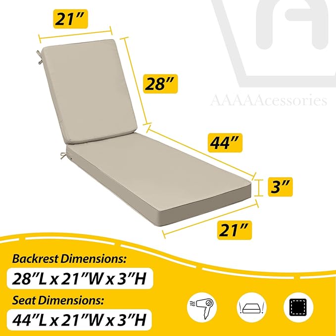 AAAAAcessories Outdoor Chaise Lounge Cushions, Fade-Resistant, Waterproof Patio - Image 5