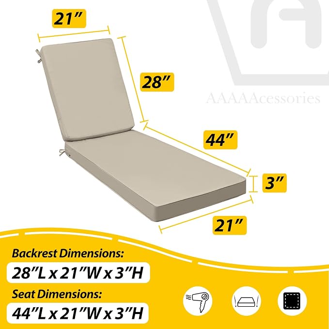 AAAAAcessories Outdoor Chaise Lounge Cushions, Fade-Resistant, Waterproof Patio - Image 5