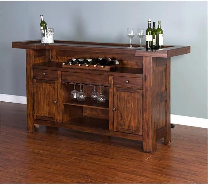 Pemberly Row 78" Farmhouse Wood Freestanding Island Home Bar Unit, Stemware - Image 7
