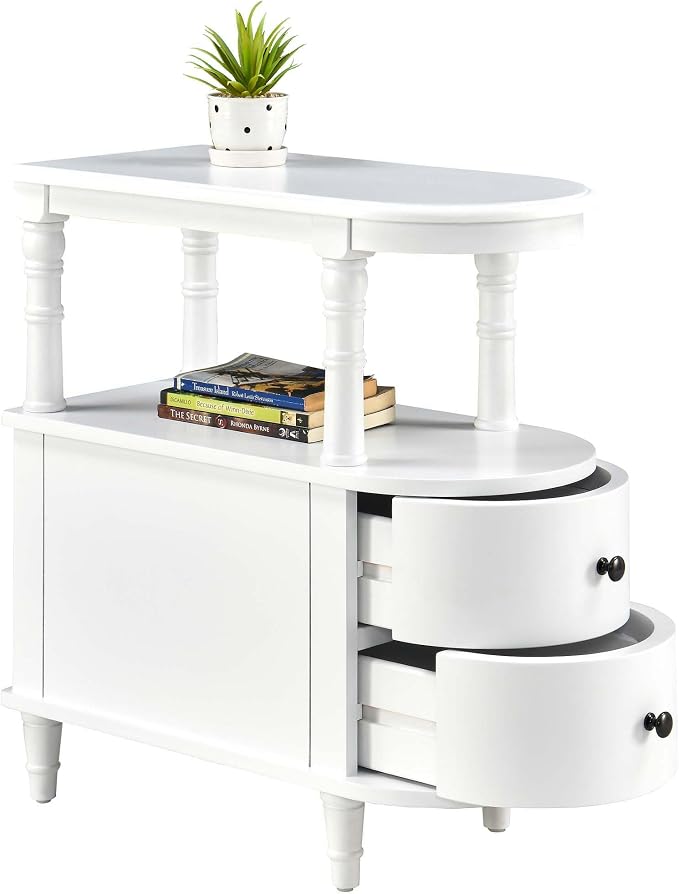 Narrow End Side Table with 2 Storage Drawers Set of 2, Retro Vintage Slim Sofa - Image 3